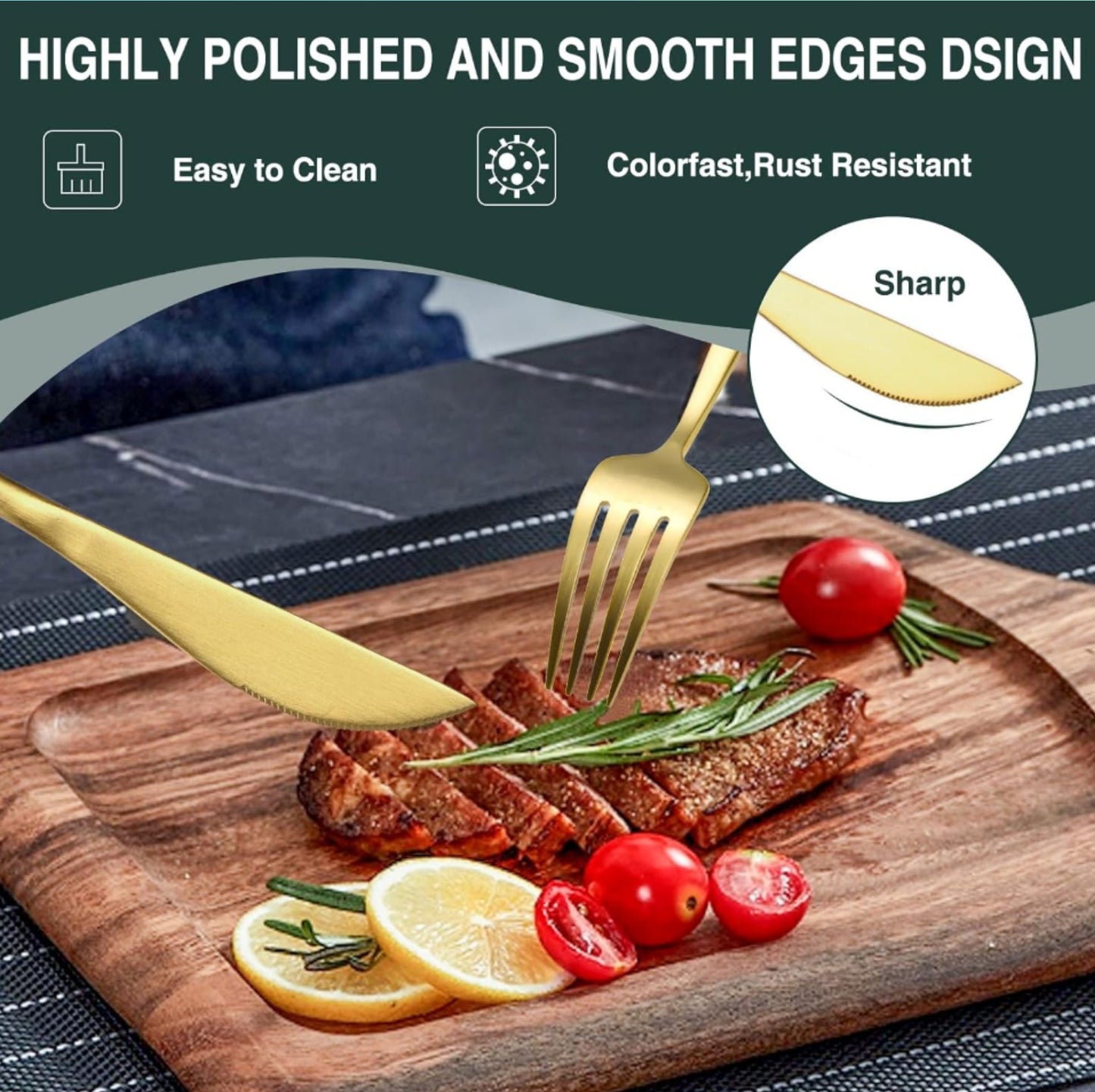 60 Pieces Stainless Steel Silverware Set Includes Knife Fork Spoon Set, Dishwasher Safe (Gold)