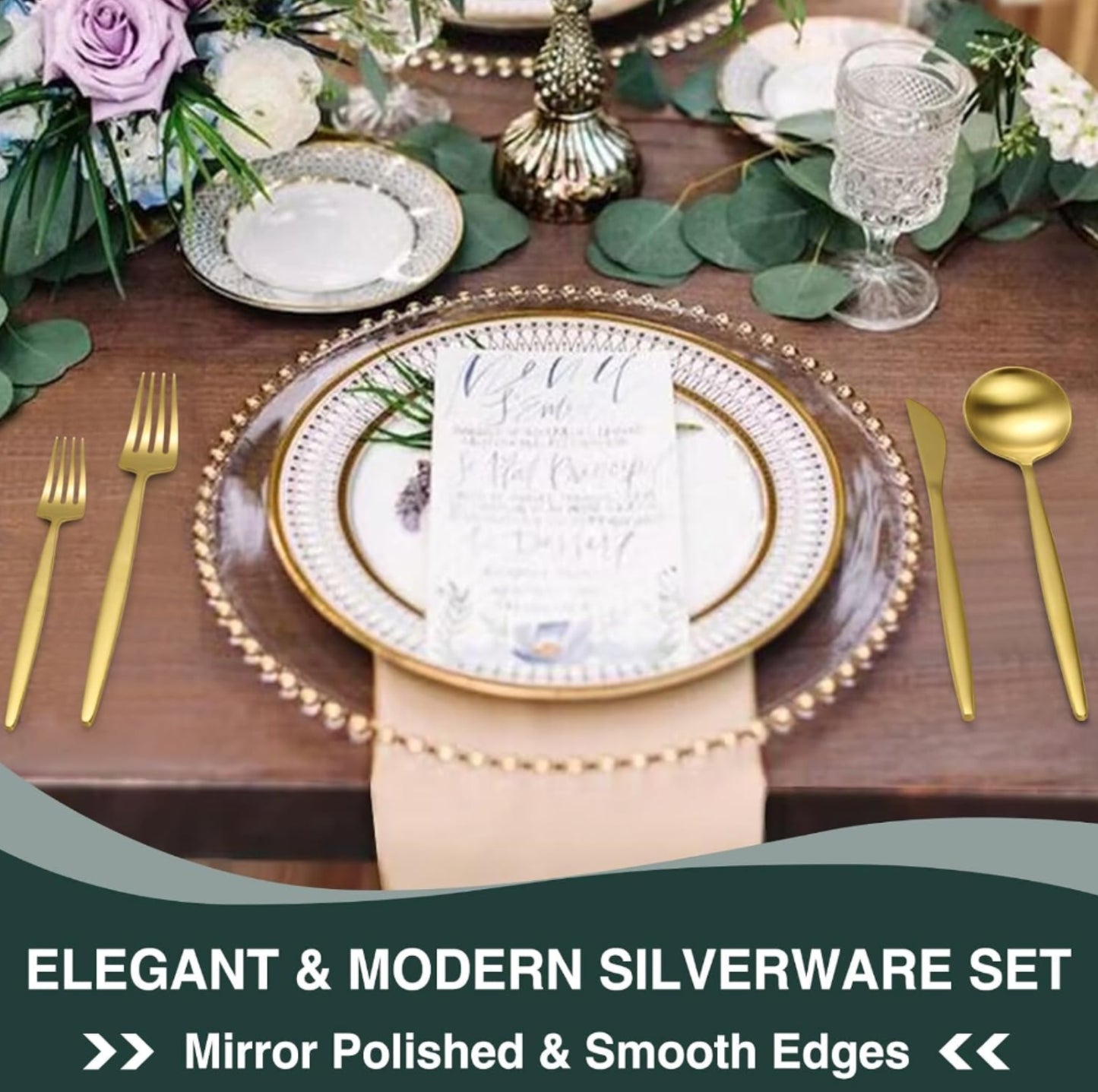 60 Pieces Stainless Steel Silverware Set Includes Knife Fork Spoon Set, Dishwasher Safe (Gold)