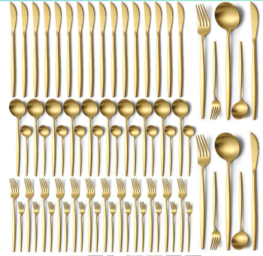 60 Pieces Stainless Steel Silverware Set Includes Knife Fork Spoon Set, Dishwasher Safe (Gold)